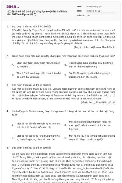 (2025) Đề thi thử Đánh giá năng lực ĐHQG Hồ Chí Minh năm 2025 có đáp án (Đề 5)