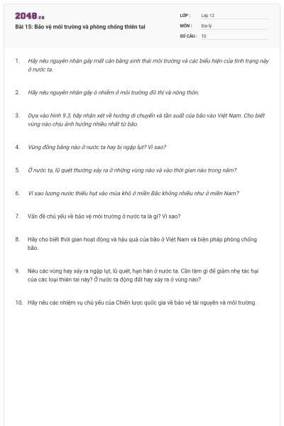 Bài 15: Bảo vệ môi trường và phòng chống thiên tai