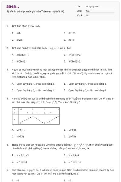 Bộ đề thi thử thpt quốc gia môn Toán cực hay (đề 14)