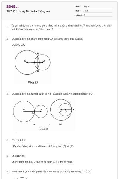 Bài 7: Vị trí tương đối của hai đường tròn