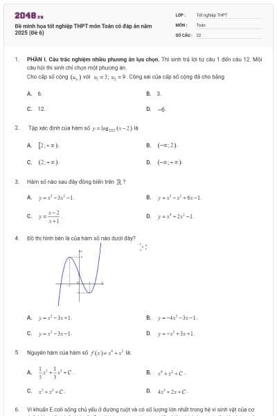 Đề minh họa tốt nghiệp THPT môn Toán có đáp án năm 2025 (Đề 6)