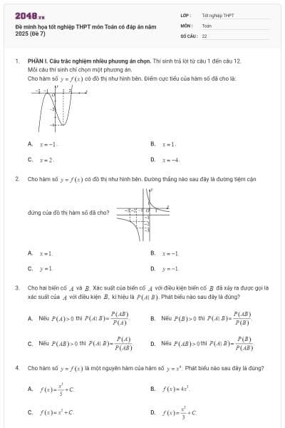 Đề minh họa tốt nghiệp THPT môn Toán có đáp án năm 2025 (Đề 7)
