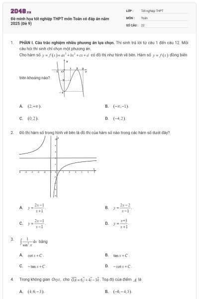 Đề minh họa tốt nghiệp THPT môn Toán có đáp án năm 2025 (Đề 9)
