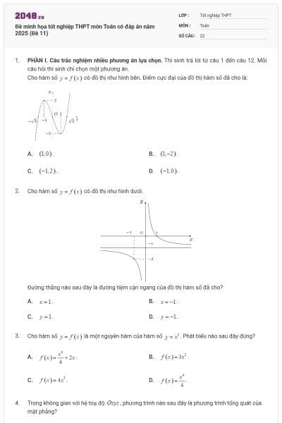 Đề minh họa tốt nghiệp THPT môn Toán có đáp án năm 2025 (Đề 11)