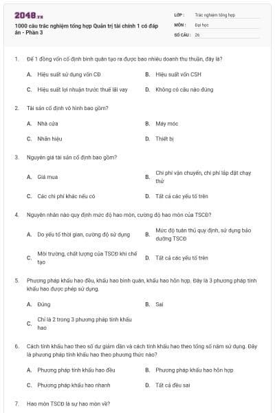 1000 câu trắc nghiệm tổng hợp Quản trị tài chính 1 có đáp án - Phần 3