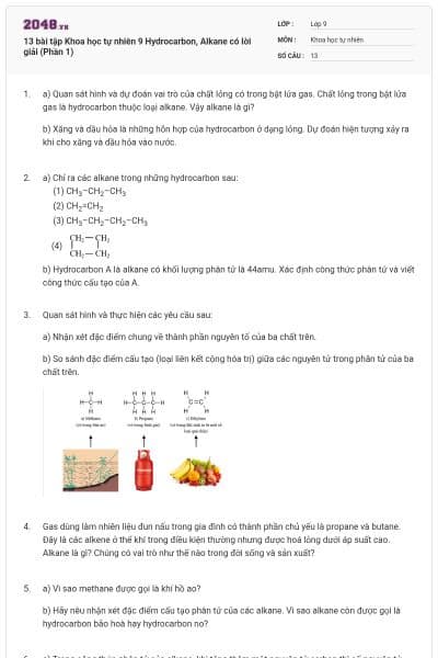 13 bài tập Khoa học tự nhiên 9 Hydrocarbon, Alkane có lời giải (Phần 1)