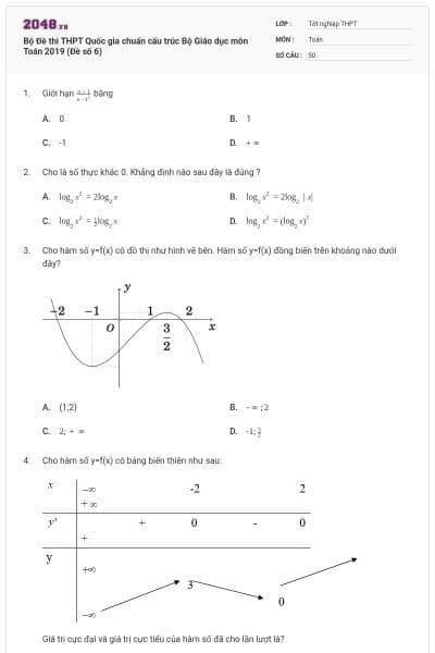 Bộ Đề thi THPT Quốc gia chuẩn cấu trúc Bộ Giáo dục môn Toán 2019 (Đề số 6)