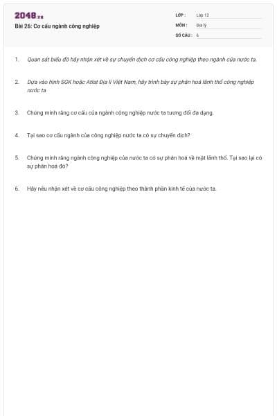 Bài 26: Cơ cấu ngành công nghiệp