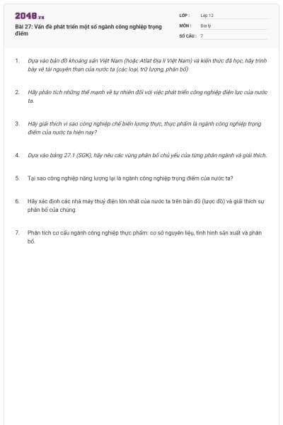 Bài 27: Vấn đề phát triển một số ngành công nghiệp trọng điểm