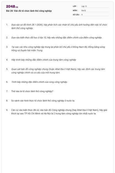 Bài 28: Vấn đề tổ chức lãnh thổ công nghiệp