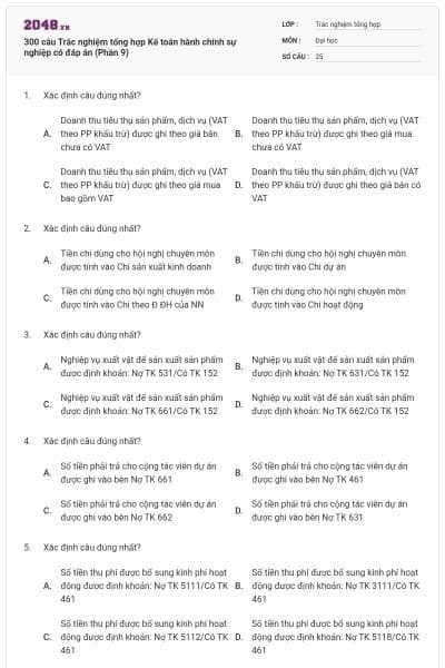 300 câu Trắc nghiệm tổng hợp Kế toán hành chính sự nghiệp có đáp án (Phần 9)