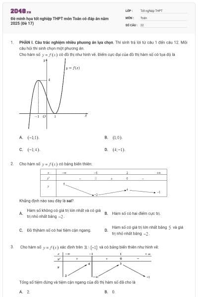 Đề minh họa tốt nghiệp THPT môn Toán có đáp án năm 2025 (Đề 17)