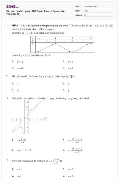 Đề minh họa tốt nghiệp THPT môn Toán có đáp án năm 2025 (Đề 18)