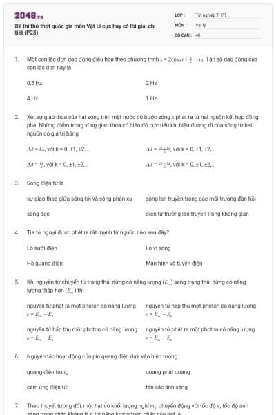 Đề thi thử thpt quốc gia môn Vật Lí cực hay có lời giải chi tiết (P23)