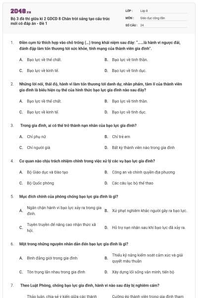 Bộ 3 đề thi giữa kì 2 GDCD 8 Chân trời sáng tạo cấu trúc mới có đáp án - Đề 1