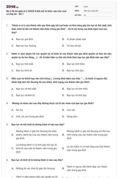 Bộ 5 đề thi giữa kì 2 GDCD 8 Kết nối tri thức cấu trúc mới có đáp án - Đề 1