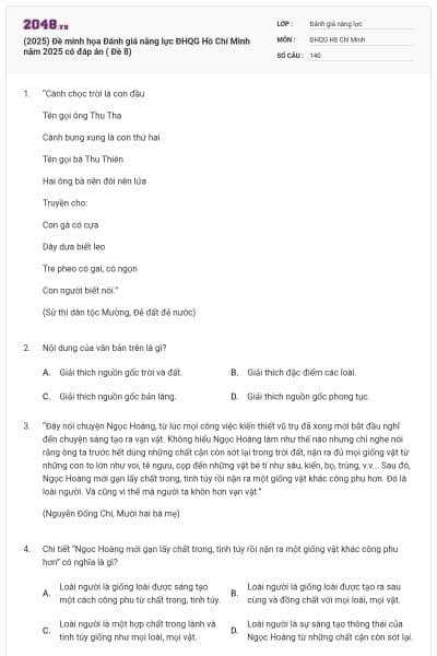 (2025) Đề minh họa Đánh giá năng lực ĐHQG Hồ Chí Minh năm 2025 có đáp án ( Đề 8)