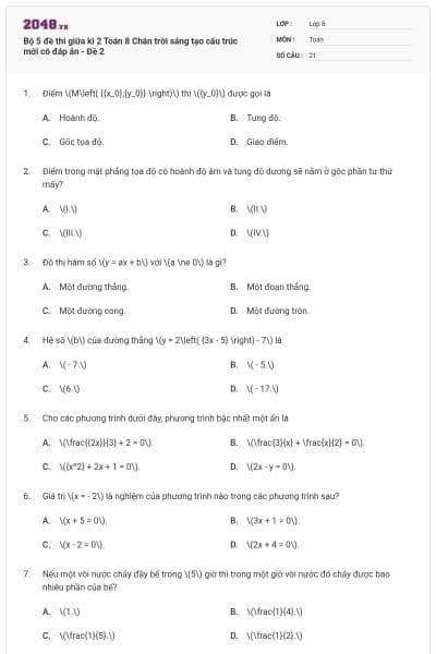 Bộ 5 đề thi giữa kì 2 Toán 8 Chân trời sáng tạo cấu trúc mới có đáp án - Đề 2