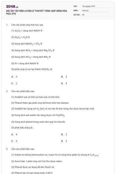 BÀI ÔN TẬP RÈN LUYỆN LÝ THUYẾT TỔNG HỢP MÔN HÓA HỌC (P4)