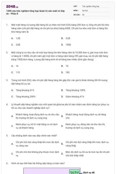 1000 câu trắc nghiệm tổng hợp Quản trị sản xuất có đáp án - Phần 8