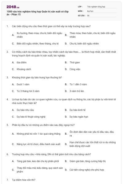 1000 câu trắc nghiệm tổng hợp Quản trị sản xuất có đáp án - Phần 15