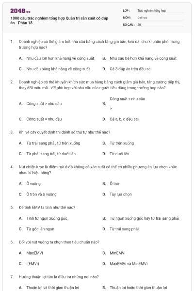 1000 câu trắc nghiệm tổng hợp Quản trị sản xuất có đáp án - Phần 18