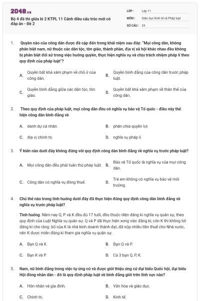 Bộ 4 đề thi giữa kì 2 KTPL 11 Cánh diều cấu trúc mới có đáp án - Đề 2