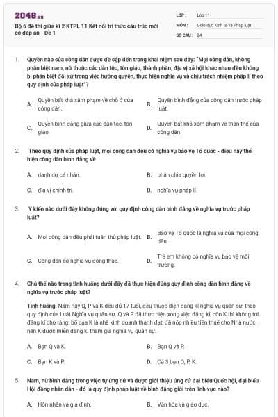 Bộ 6 đề thi giữa kì 2 KTPL 11 Kết nối tri thức cấu trúc mới có đáp án - Đề 1
