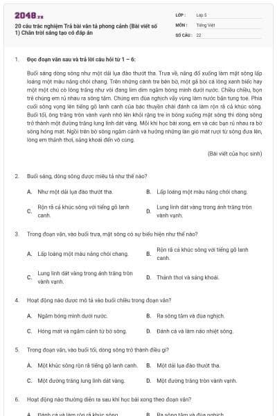 20 câu trắc nghiệm Trả bài văn tả phong cảnh (Bài viết số 1) Chân trời sáng tạo có đáp án