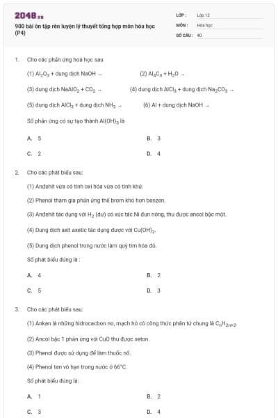 900 bài ôn tập rèn luyện lý thuyết tổng hợp môn hóa học (P4)