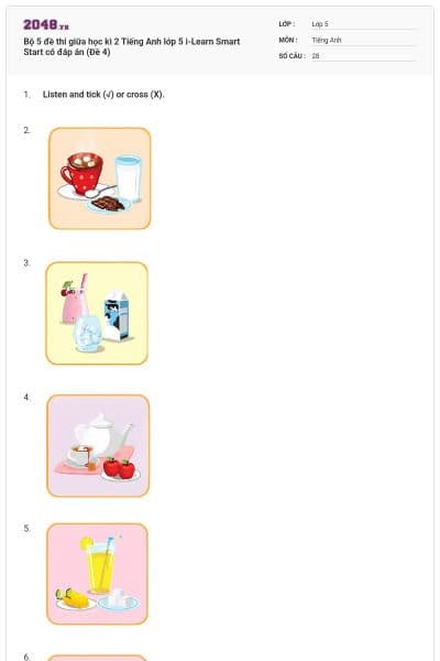 Bộ 5 đề thi giữa học kì 2 Tiếng Anh lớp 5 i-Learn Smart Start có đáp án (Đề 4)