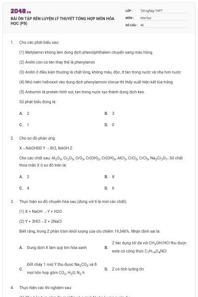 BÀI ÔN TẬP RÈN LUYỆN LÝ THUYẾT TỔNG HỢP MÔN HÓA HỌC (P8)