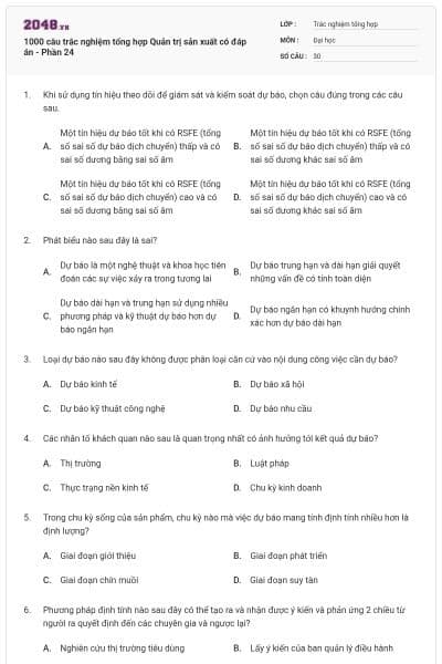 1000 câu trắc nghiệm tổng hợp Quản trị sản xuất có đáp án - Phần 24