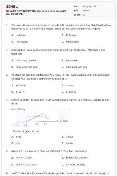 Đề Ôn thi THPTQG 2019 Hóa Học cơ bản, nâng cao có lời giải chi tiết (P13)