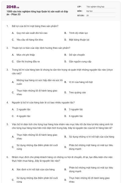 1000 câu trắc nghiệm tổng hợp Quản trị sản xuất có đáp án - Phần 33