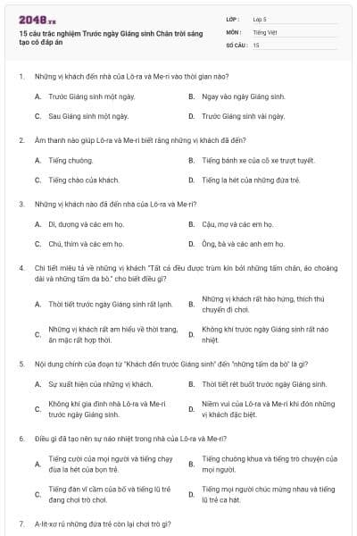 15 câu trắc nghiệm Trước ngày Giáng sinh Chân trời sáng tạo có đáp án