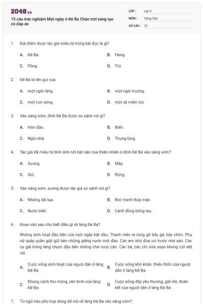15 câu trắc nghiệm Một ngày ở Đê Ba Chân trời sáng tạo có đáp án