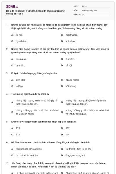 Bộ 5 đề thi giữa kì 2 GDCD 6 Kết nối tri thức cấu trúc mới có đáp án - Đề 1