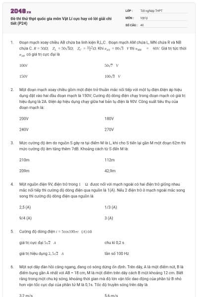 Đề thi thử thpt quốc gia môn Vật Lí cực hay có lời giải chi tiết (P24)