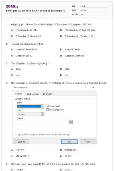 Đề thi giữa kì 2 Tin học 9 Kết nối tri thức có đáp án (Đề 1)