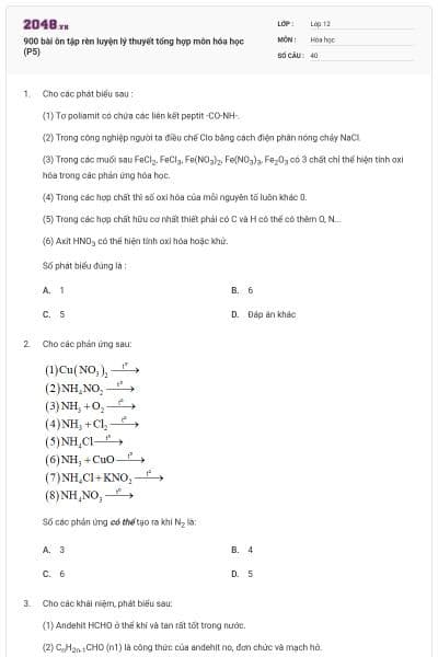900 bài ôn tập rèn luyện lý thuyết tổng hợp môn hóa học (P5)