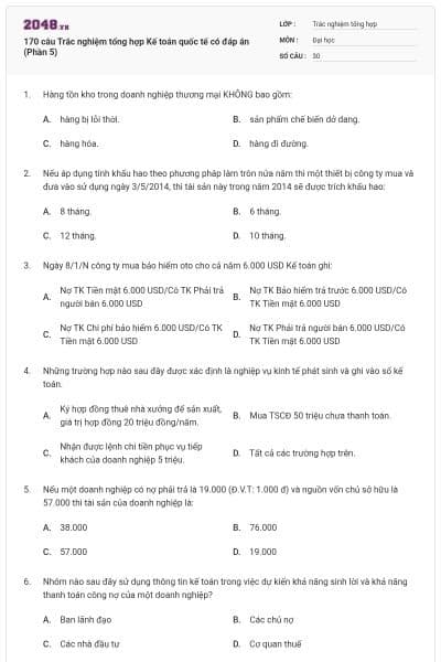 170 câu Trắc nghiệm tổng hợp Kế toán quốc tế có đáp án (Phần 5)