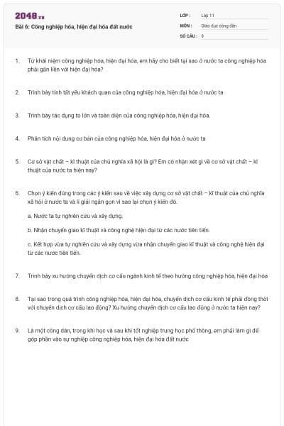 Bài 6: Công nghiệp hóa, hiện đại hóa đất nước