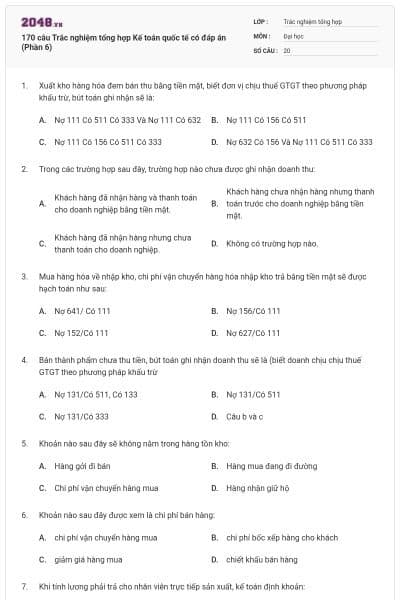 170 câu Trắc nghiệm tổng hợp Kế toán quốc tế có đáp án (Phần 6)