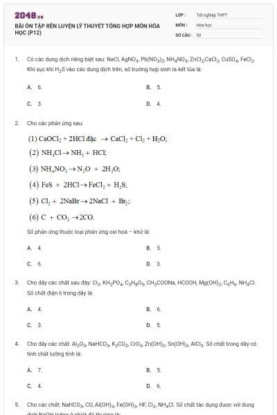 BÀI ÔN TẬP RÈN LUYỆN LÝ THUYẾT TỔNG HỢP MÔN HÓA HỌC (P12)