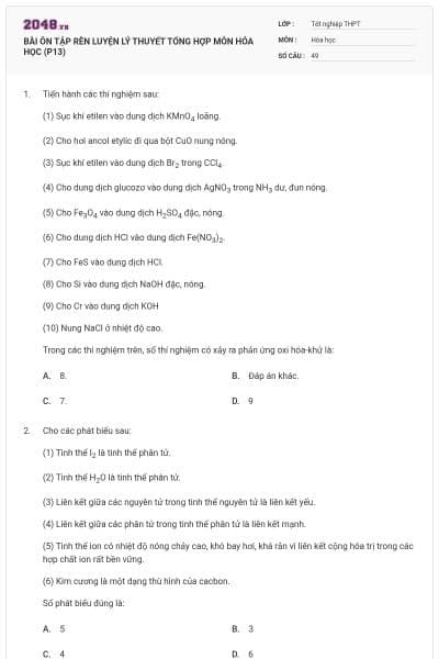 BÀI ÔN TẬP RÈN LUYỆN LÝ THUYẾT TỔNG HỢP MÔN HÓA HỌC (P13)