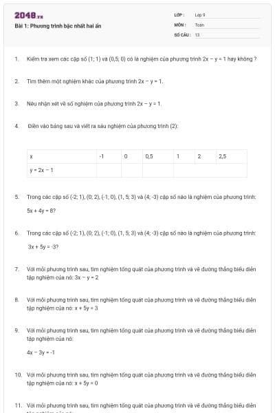 Bài 1: Phương trình bậc nhất hai ẩn