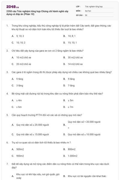 2350 câu Trắc nghiệm tổng hợp Chứng chỉ hành nghề xây dựng có đáp án (Phần 10)