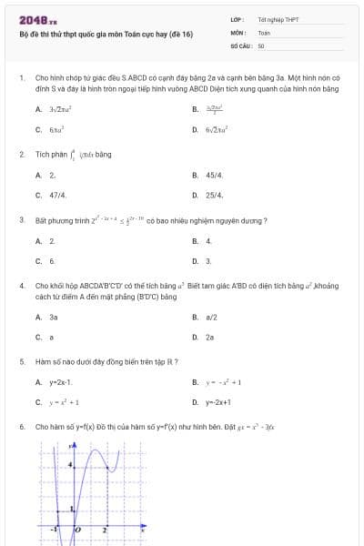 Bộ đề thi thử thpt quốc gia môn Toán cực hay (đề 16)