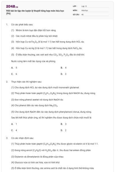 900 bài ôn tập rèn luyện lý thuyết tổng hợp môn hóa học (P6)